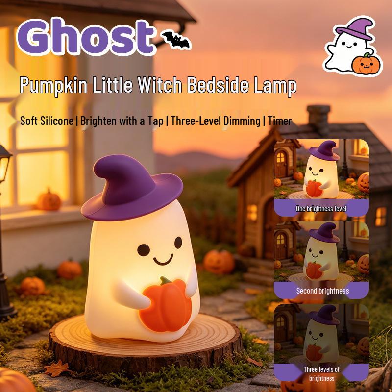 Halloween Pumpkin Witch Silicone Night Light with Timer