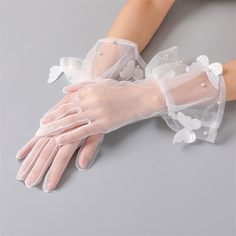 White Mesh Breathable Fairy Pearl Gloves For Women Wedding Dress Accessories Studio Po Gloves Birthday Pography Props