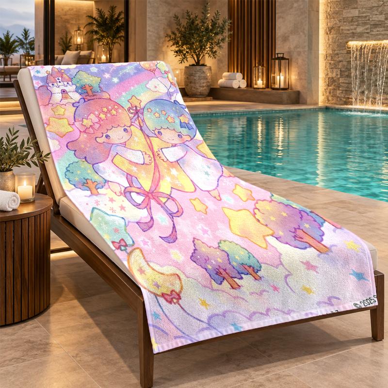 Beach Towel with Little Twin Stars Design, Quick Dry Lightweight Towel for Swimming Pool Travel