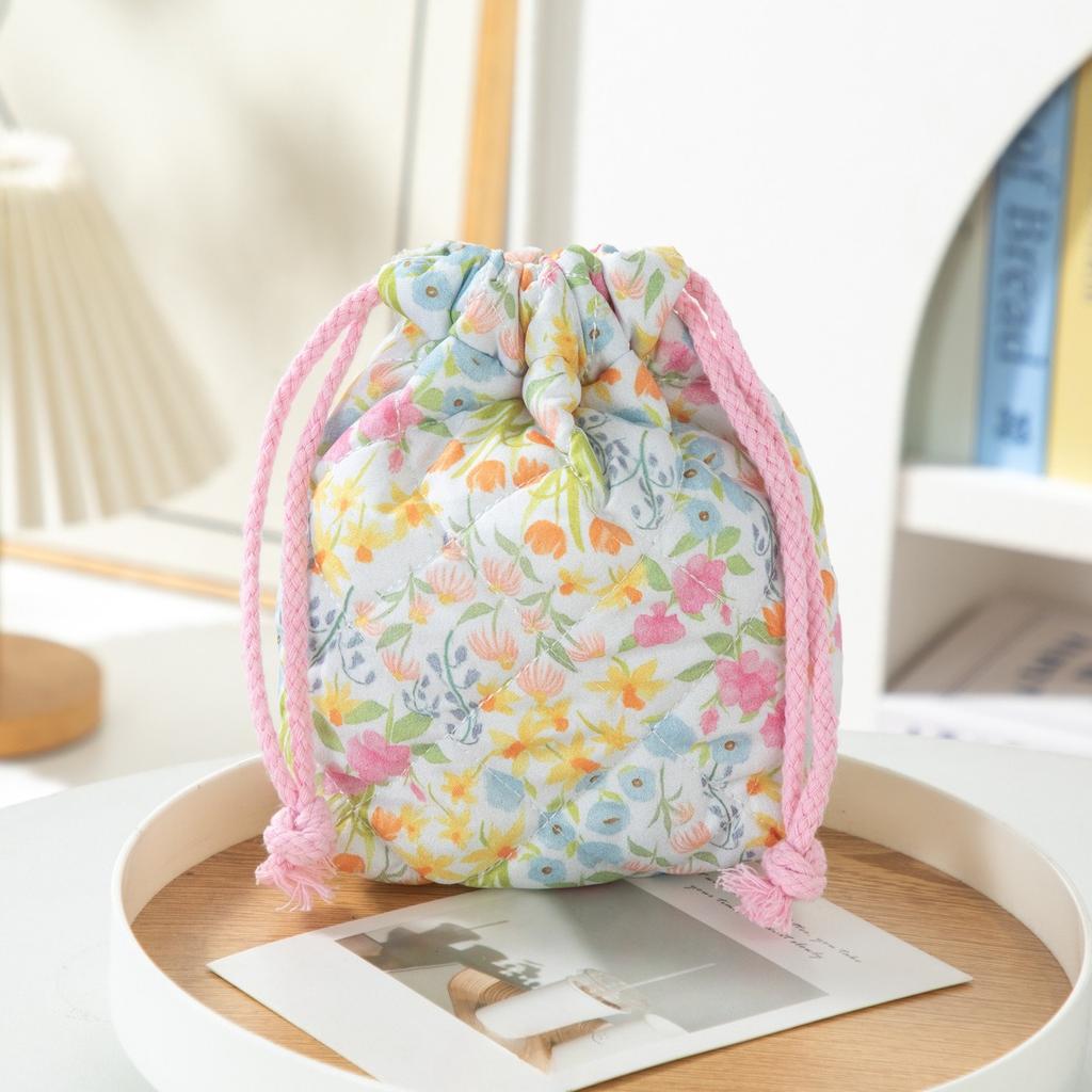 Women Drawstring Cosmetic Bag Floral Makeup Bag Travel Portable Toiletry Beauty Case Storage Make Up Organizer Bag