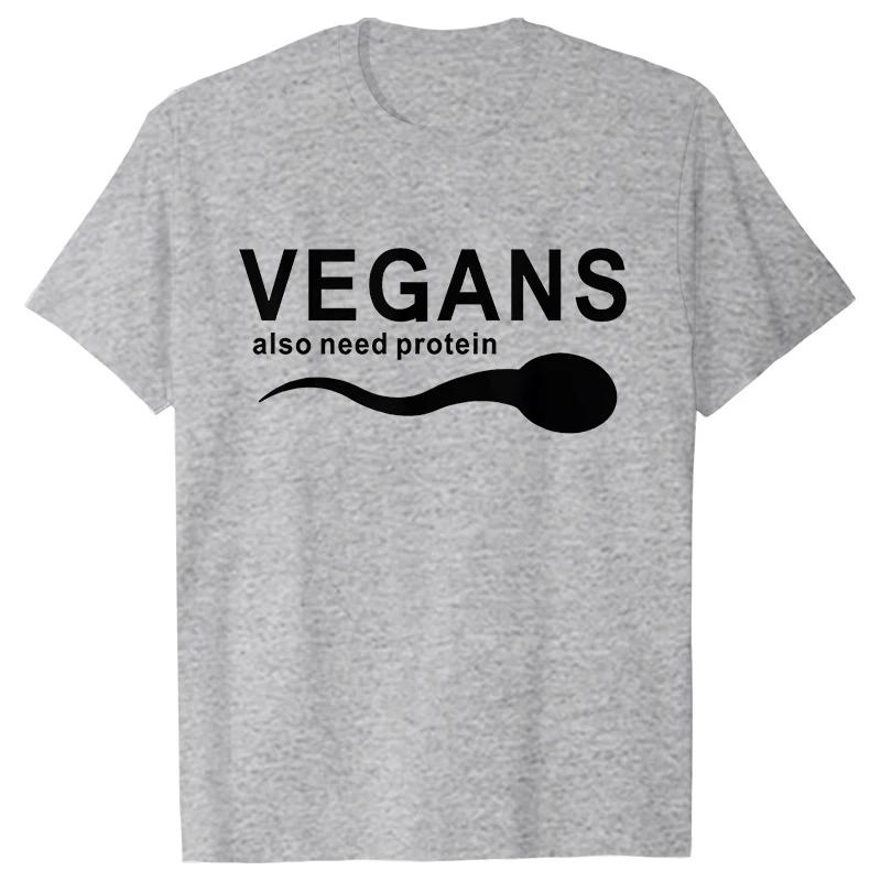 Funny Vegans Men's Clothing Also Need Protein Slogan Letter T Shirts Men Graphic Print Vegetable Vegetarianism Harajuku T-shirt
