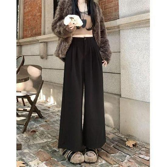 

Women s Dark Gray Thick Velvet Wide-Leg Wool Pants - Winter Loose, Straight, Casual Long Trousers with Good Drape 2XL, 133-145 lbs