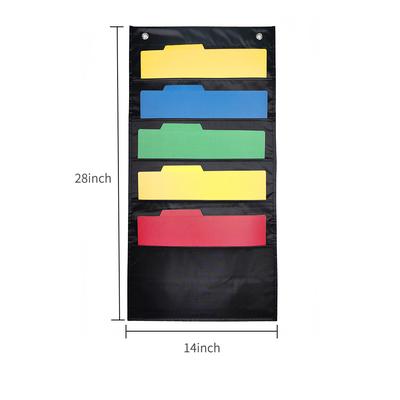 Hanging Wall File Organizer Large 5 Pockets Storage Pocket Chart with 2 Hangers Folder Holder