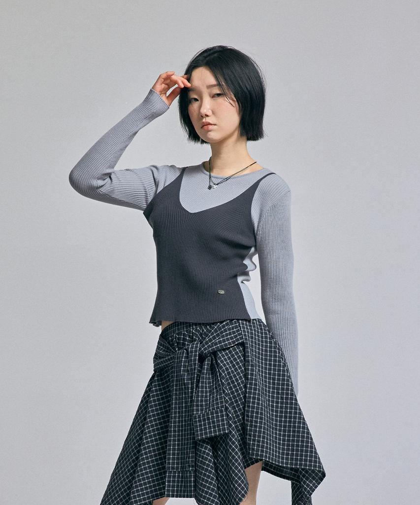 AWESOME STUDIO Bustier Layered Knit Gray