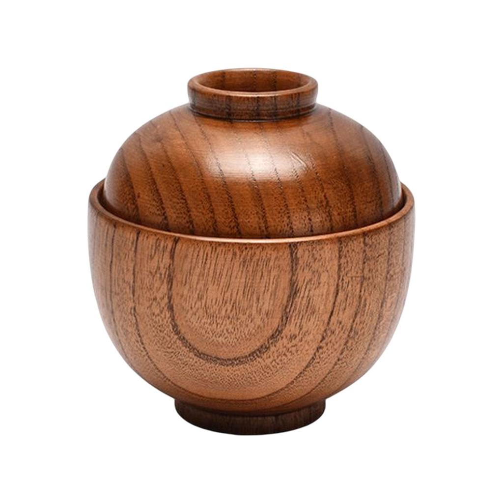 Wooden Bowl with Lid Japanese Style Children Mixing Fruit Small Bowls