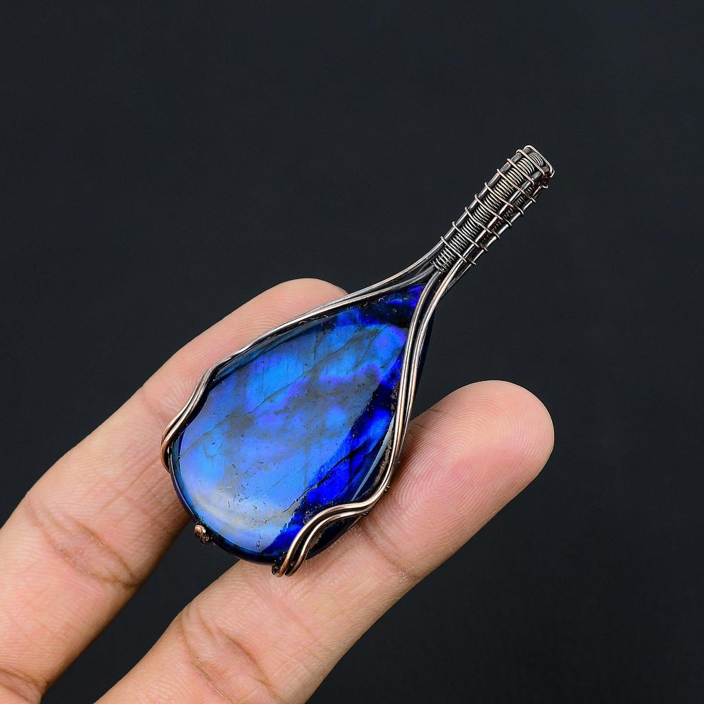 Blue Flash Labradorite Handmade Pendant, Natural Gemstone Jewelry, 999 Copper Wire Wrapped Pendant Jewelry, For Gift