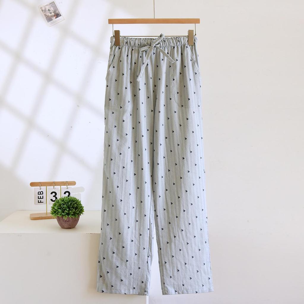 Women's Pure Cotton Sleep Pants - Breathable, Comfortable, Loose Fit with Side Pockets for Walking, Spring/Autumn Wear.