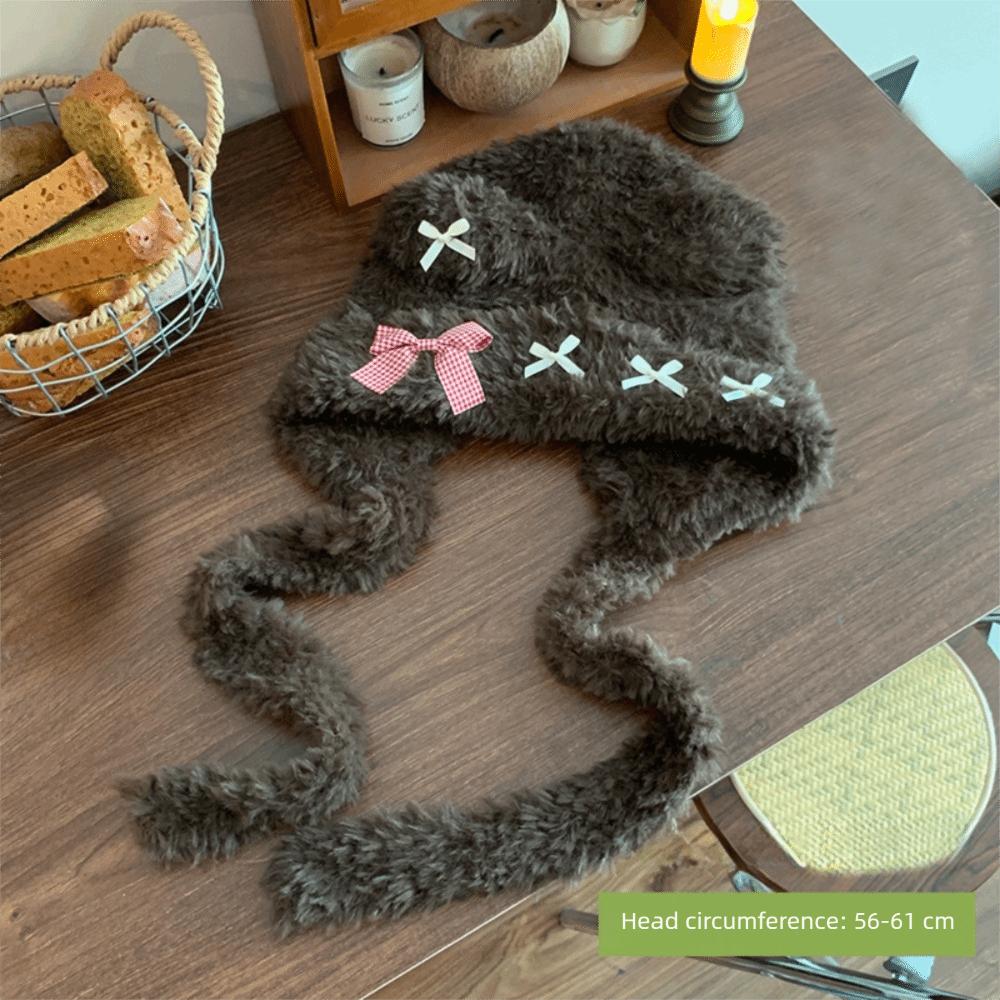 Cute Thickened Bear Ears Knitted Hat Ear Protection Soft Bow Earmuffs Windproof Warm Bear Hat Winter Season Women Wear