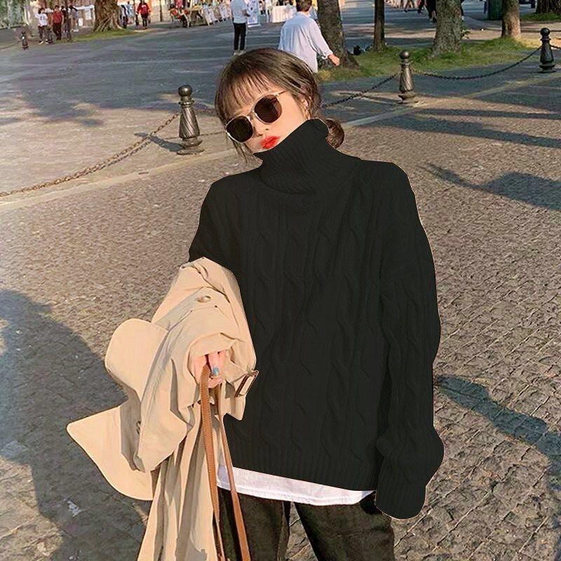 Lazy wind turtleneck sweater women's inner wear autumn and winter loose outer wear retro thickened soft waxy bottoming knitted sweater