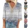 Koszula damska Bluzka Casual Luźne koszule Rękaw 3/4 Koronkowe wykończenia Nadruk Topy z dekoltem w kształcie litery V Topy z nadrukiem T-shirty Tee