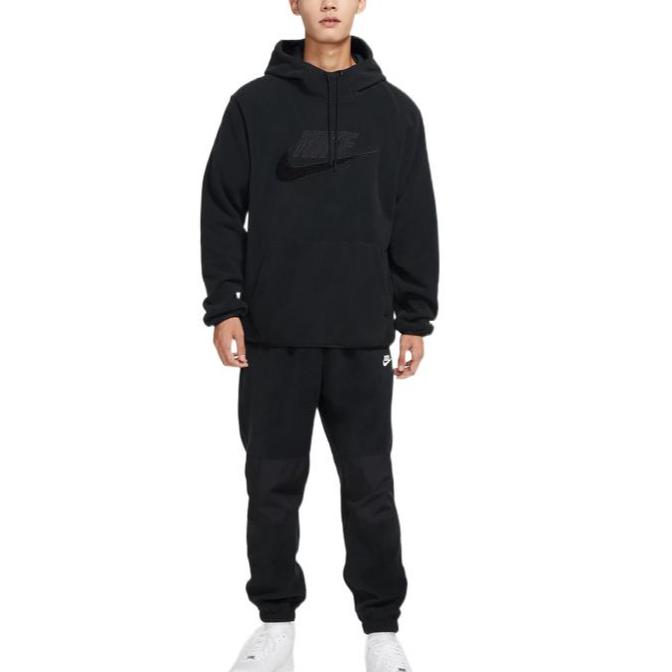 Nike Swoosh Logo Patchwork Fleece Hoodie Men Hoodie Black DQ4893-010