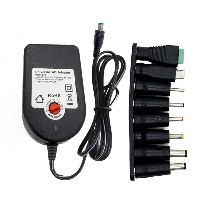 36W Charging Adapter 3-12Volt Adjustable AC100-240V to DC5521 Charger with Interchangeable Tip