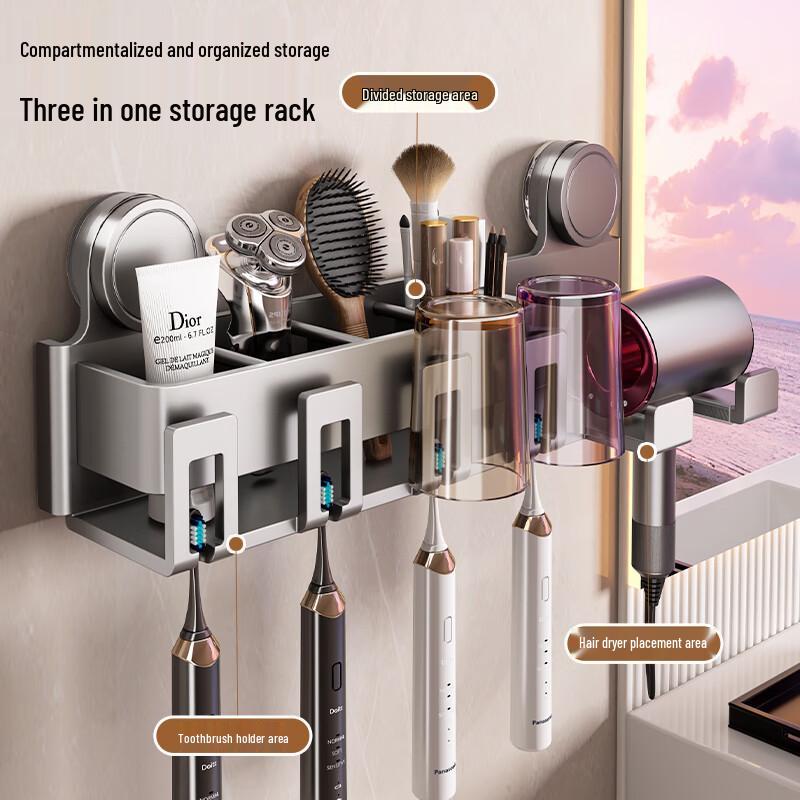 Suction Cup Wall-Mounted Hair Dryer & Toothbrush Holder