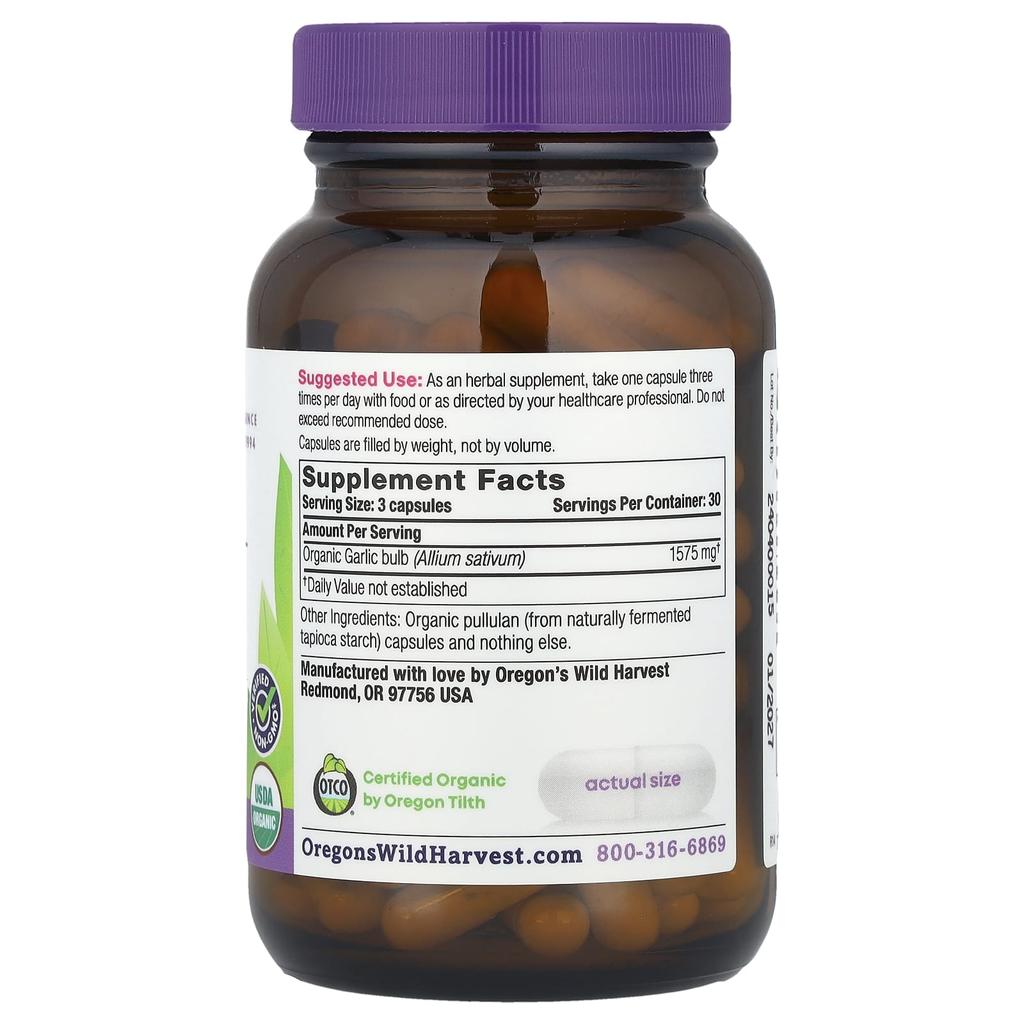 Oregon'S Wild Harvest, Organic Garlic, Organic Veggie Caps, 90 Count (525Mg/Capsule)