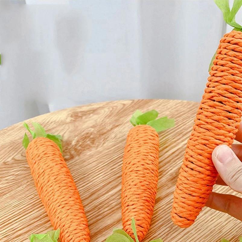 Interactive Carrot Cat Toy Durable Paper Rope Molar Stick Bite Resistant Squeaky Scratching Toy for Kittens S