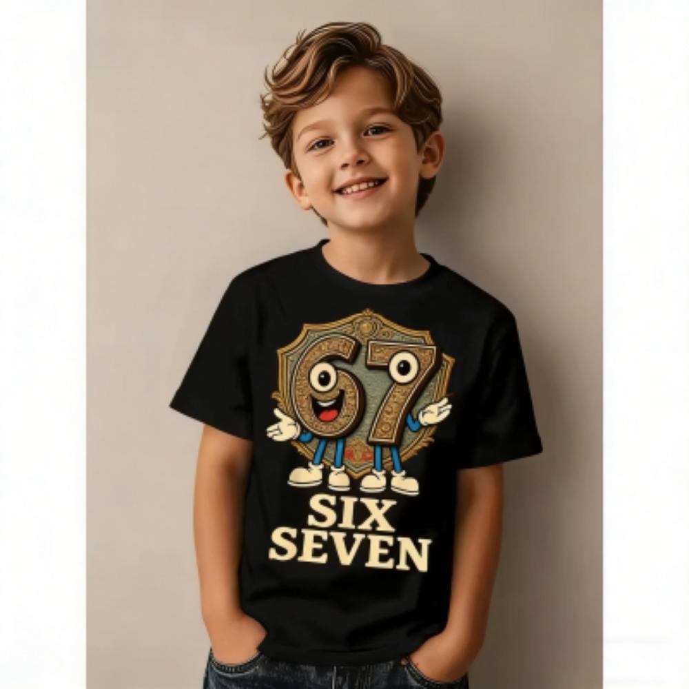 Fashion Cartoon 67 Six Seven Print Kids T-Shirts Summer Street Short-Sleeve Outdoor Casual Tops for Boy and Girl's Tees Top