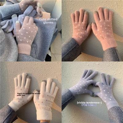 Adorable Knitted Wool Gloves with Touchscreen Functionality Warm Fleece-lined Cycling Gloves