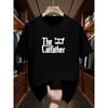 European Sizes Men'S "The Catfather" Graphic Tee - Breathable & Lightweight Summer T-Shirt, Casual Crew Neck, Short Sleeve