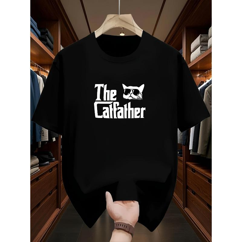 European Sizes Men'S "The Catfather" Graphic Tee - Breathable & Lightweight Summer T-Shirt, Casual Crew Neck, Short Sleeve