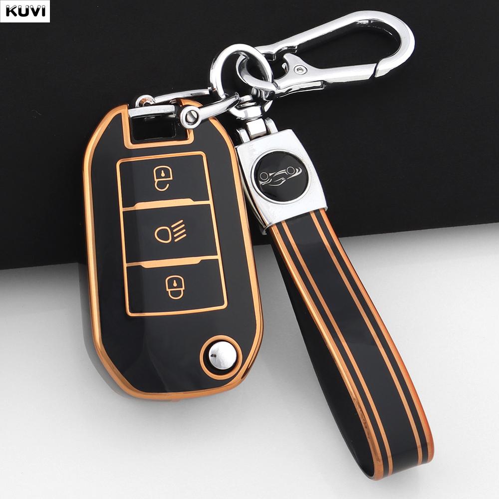 TPU Car Folding Key Case Cover Shell For Peugeot 208 308 408 508 2008 3008 4008 5008 For Citroen C3 C4 CACTUS C6 C8 Accessories