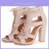 Elegant Women's Open Toe Lace Up Ankle Sandal Boots With High Chunky Heels
