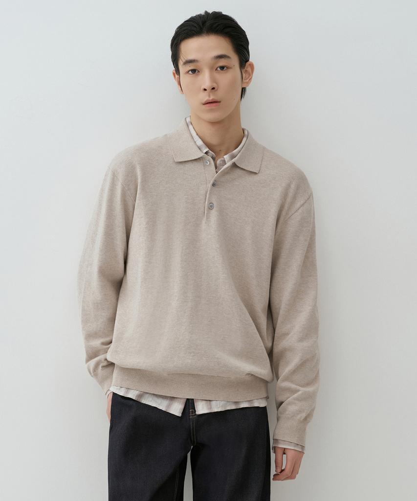 MUSINSA STANDARD Washable Supima Cotton Long Sleeve Knitted Polo Shirt [Oatmeal]