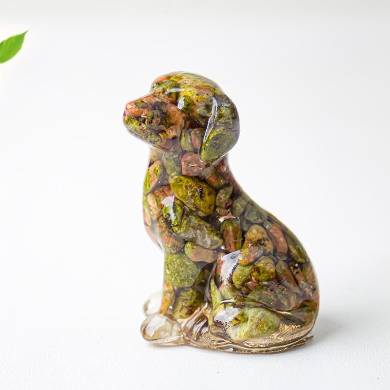 Resin Dog Figurine With Natural Crystal For Office Desk Decor And Home Gift