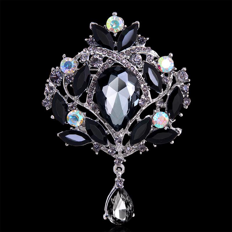 Shiny Crystal Teardrop Brooch Crown Romantic Wedding Party Pin Jewelry Gift
