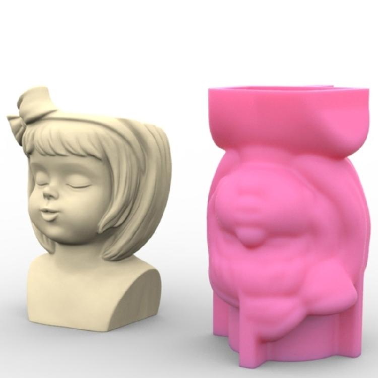 Bowknot Girl Flower Pot Silicone Resin Mould DIY Succulent Planter Molds Craft