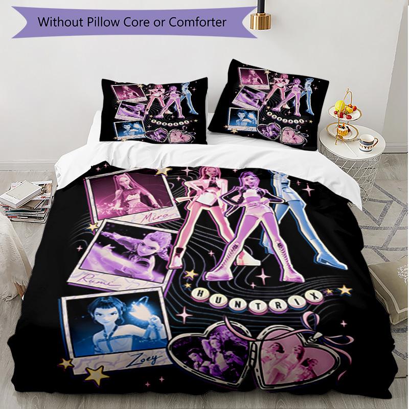 3pcs Duvet Cover Set (1*Duvet Cover + 2*Pillowcase, Without Core), KPop Demon Hunters Print Soft All‑Season Bedding Set, Home Bedroom Decor Gift