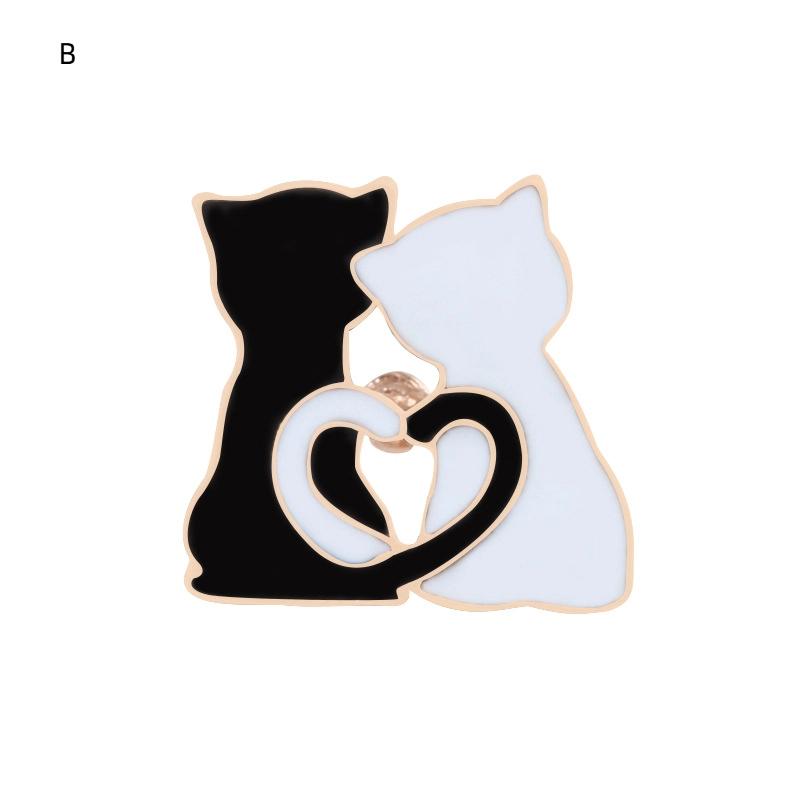 Couple Black And White Cat Enamel Pins Cartoon Cute Animal Brooches Clothes Backpack Lapel Pin Bag Metal Badge Jewelry For Lover
