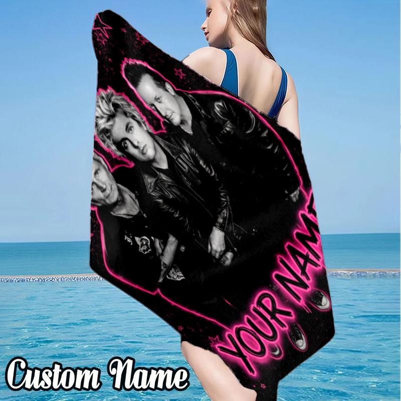 Custom Name Green Day Music Beach Towel - Soft, Ultra-Absorbent Microfiber, Lightweight, Perfect for Beach, Parties, Travel, Camping