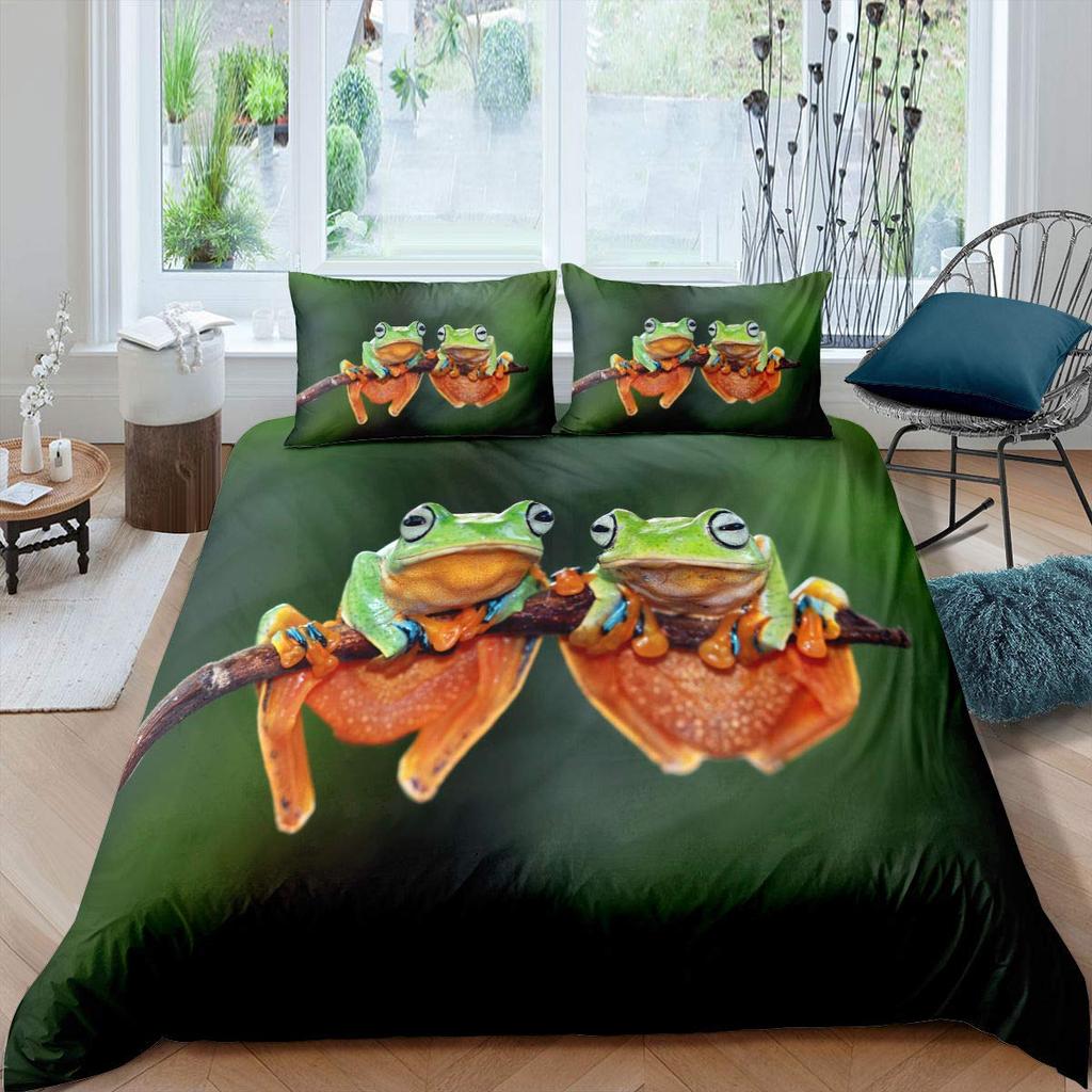 3D Frog Family King Queen Duvet Cover Little Tree Frog Bedding Set Tropical Nature Animal Quilt Cover Polyester Comforter Cover