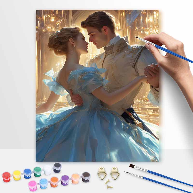 Disney animation digital oil painting ballroom dance diy handpainted coloring painting home decoration, Cinderella and Prince charming 20x30cm