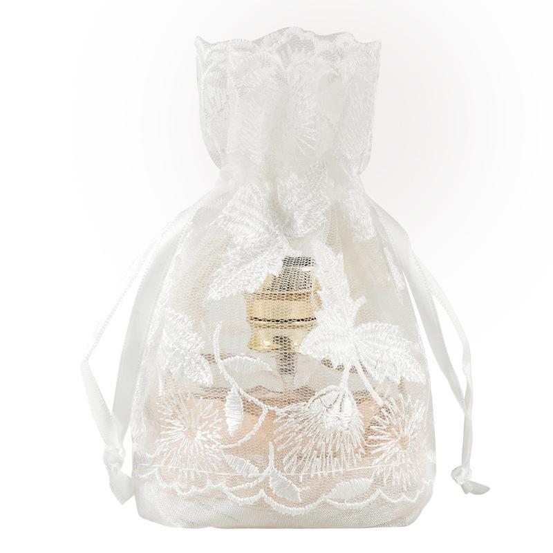 New 10X14CM Five Petal Flower White Lace Yarn Bag Folded Bottom Jewelry Drawstring Bag Creative Gift Slub Yarn Drawstring Pocket