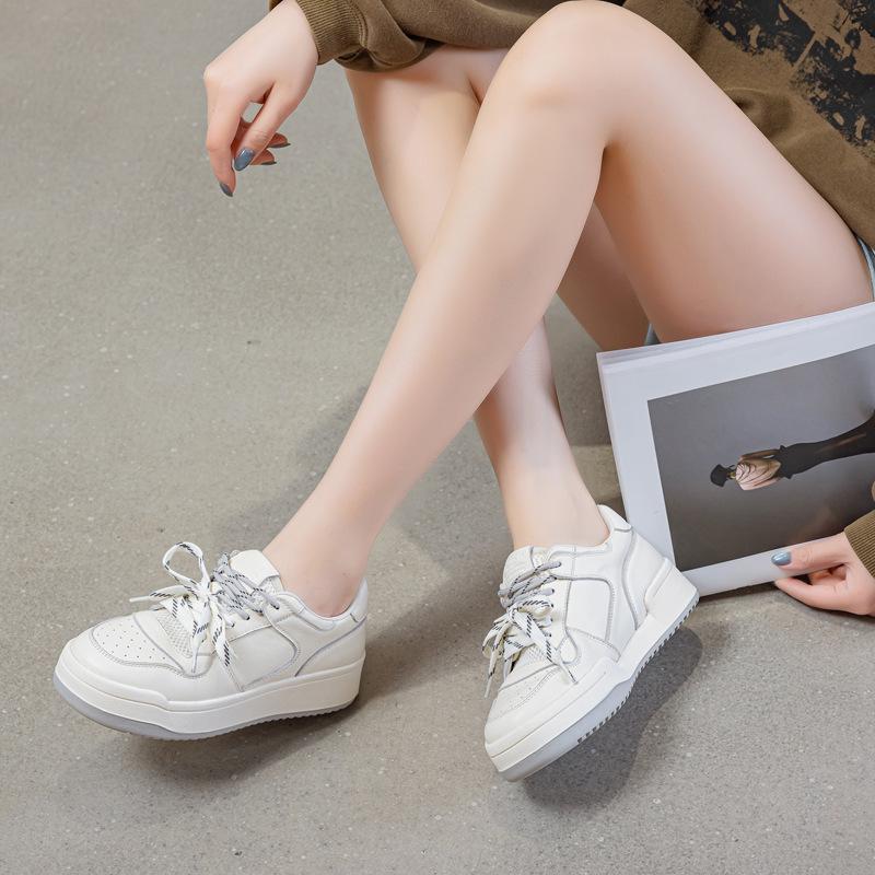 Fashion GKTINOO Women Sneakers Big Size 2025 Spring New Genuine Leather Loafers Women Casual Lace-up Women's Nurse Shoes