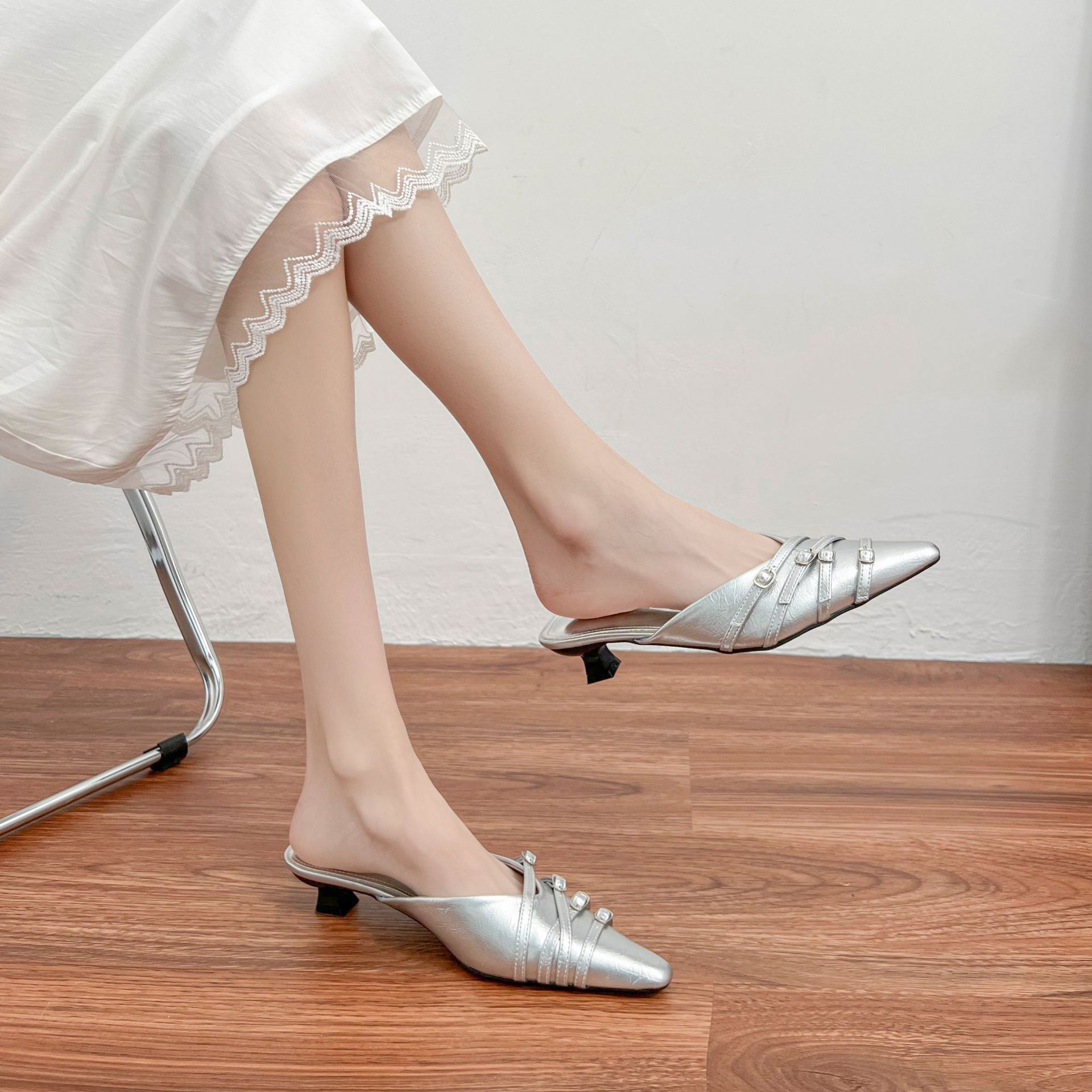 

Fashion bag head half drag muller shoes women wear high heels after empty single shoes 2025 new French celebrity style women s shoes 35