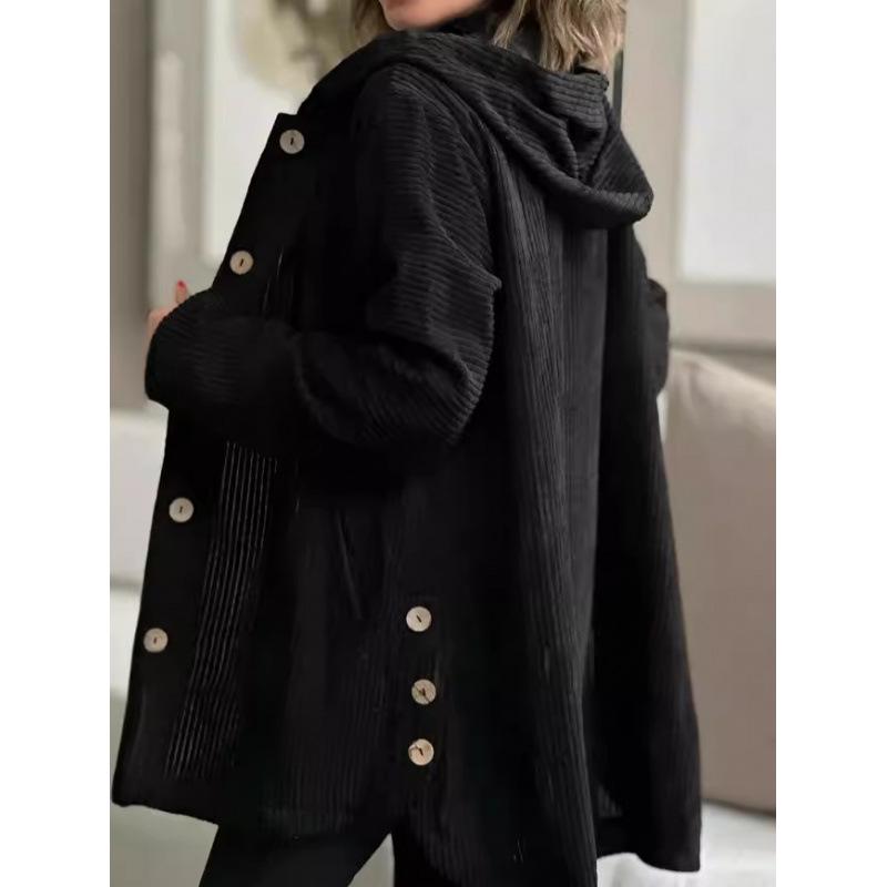 2025 Europejska i Amerykańska Damska Kurtka Sztruksowa z Kapturem - Jesienno-Zimowa Odzież Codzienna