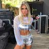 Women's Fashion Sexy Mesh Hollow Out Short Hooded Mesh Smock