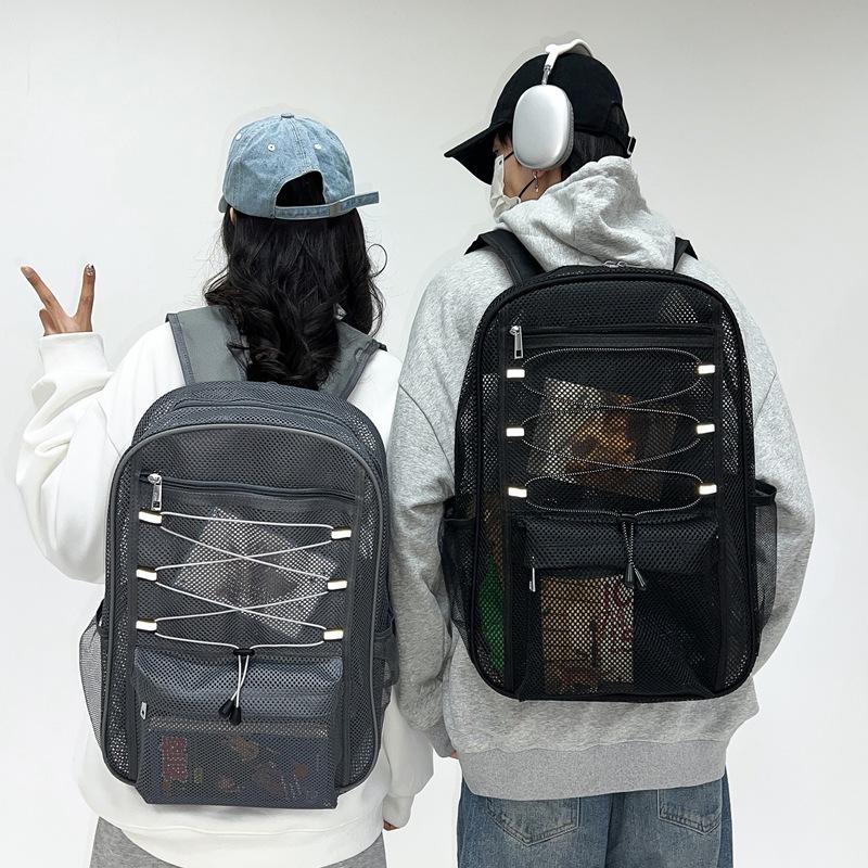 Mesh school bag junior high school students ins high quality transparent backpack men's outdoor backpack