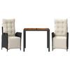 VidaXL 3-Piece Garden Dining Set with Cushions, Table and Chairs with Adjustable Backrest, Outdoor Furniture, 3213332