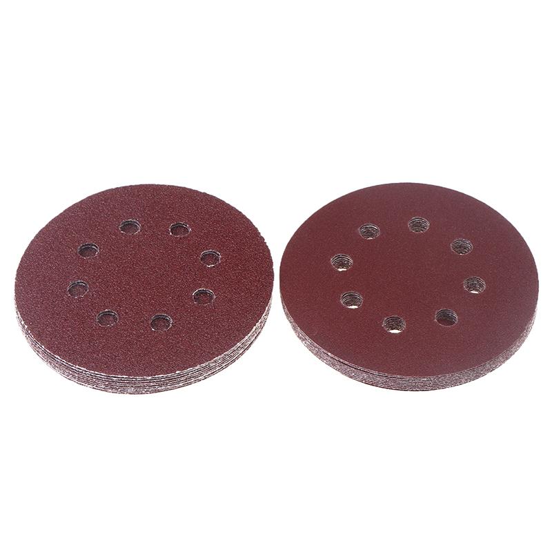 10Pcs 5 Inch 8-Hole Alumina Sanding Pad Sanding Sheet Polishing Sand Paper Sanding Discs Abrasive Polishing Tool For Metal Wood
