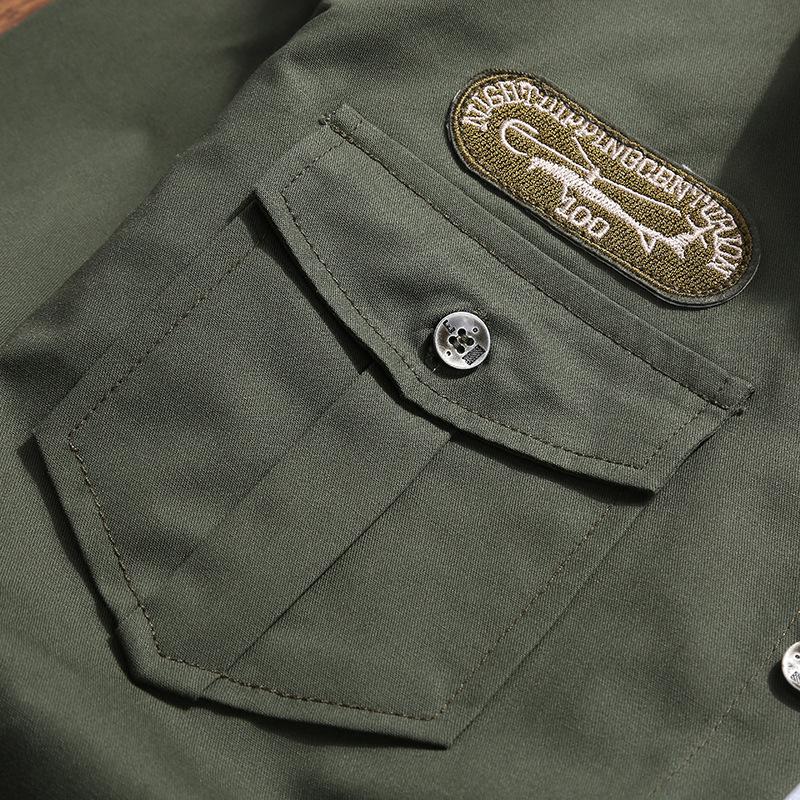 Men's Military-Style Business Casual Long Sleeve Shirt for Spring & Autumn Teens