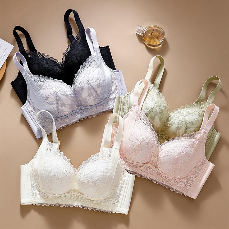 Palm cup, steamed bread cup, thickened lace, large flat chest, no steel ring, pull-up anti-sagging bra.