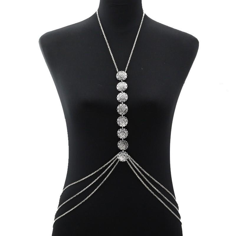 Alloy Chest Chain Multi-layer Tassels Body Chain for Women Bikini Trendy Simple Sexy Body Jewelry серебряный