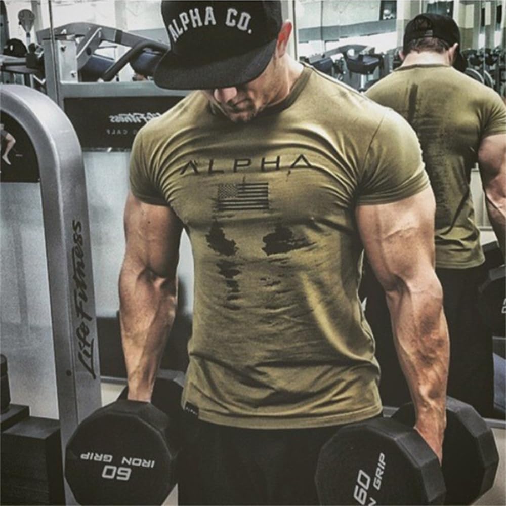 SHANLIANG T-shirt de Sport Musculation Fitness Entraînement Musculaire Style Décontracté Actif Manches Courtes Coupe Ajustée Séchage Rapide pour Homme