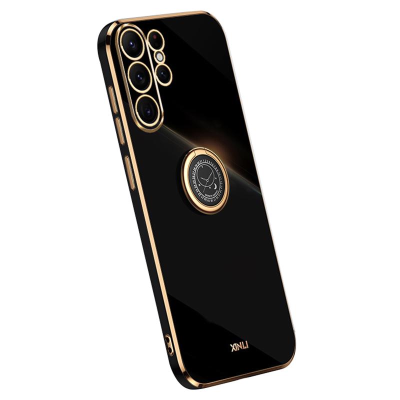 XINLI For Samsung Galaxy S24 Ultra Cover Electroplated TPU Phone Case with Ring Kickstand