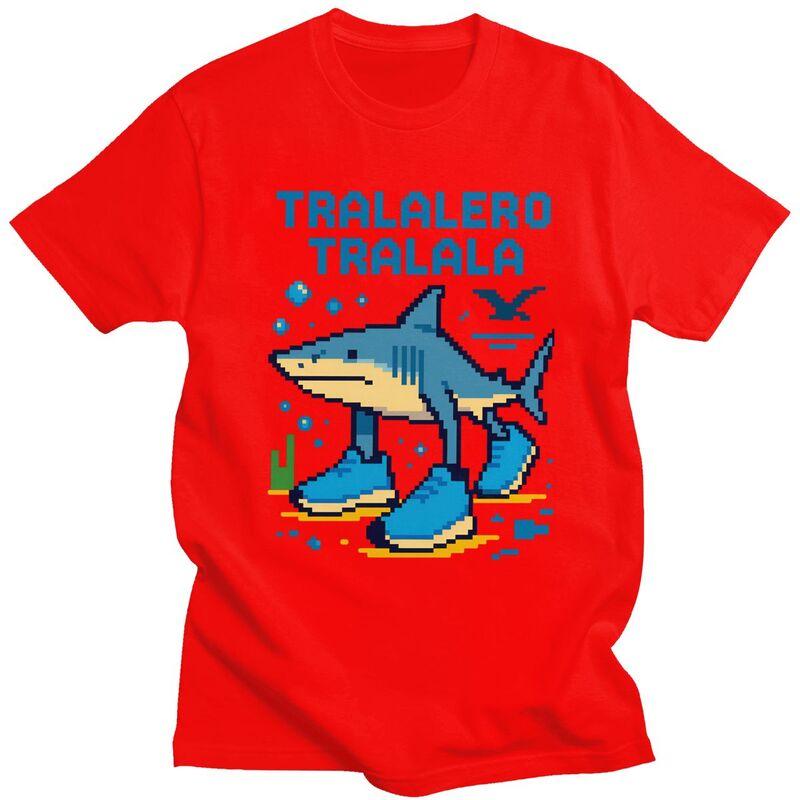 Male Tralalero Tralala Italian Brainrot Meme T Shirts Round Neck Short Sleeve 100 Cotton Tee Shirt Novelty Summer Tyle Clothing
