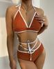 Women's Swimsuit Solid Color Halter Neck Back Ties Sexy High Waist Bikini Set Beachwear Bathing Suits