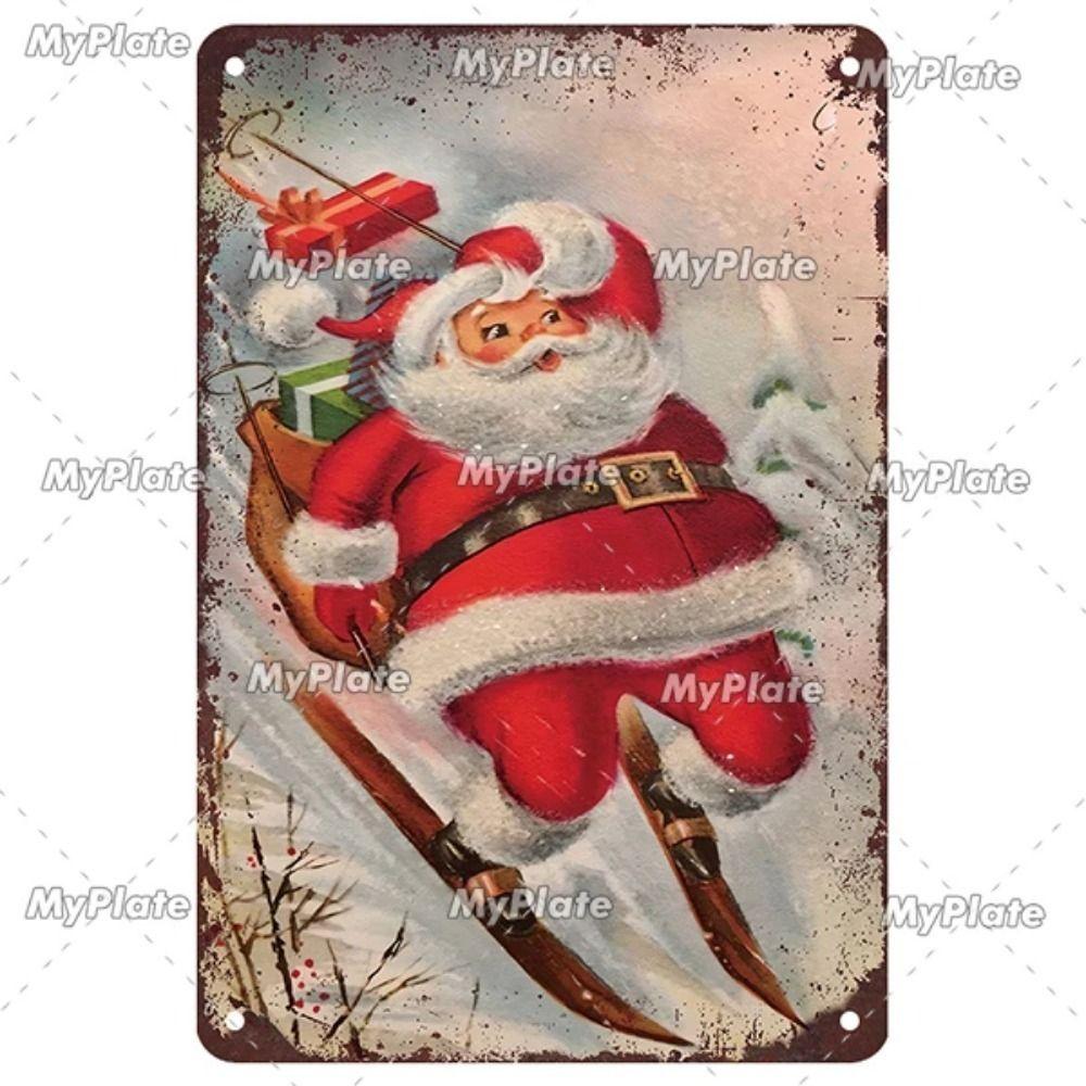 Vintage Christmas Metal Tin Sign Home Festive Wall Decor